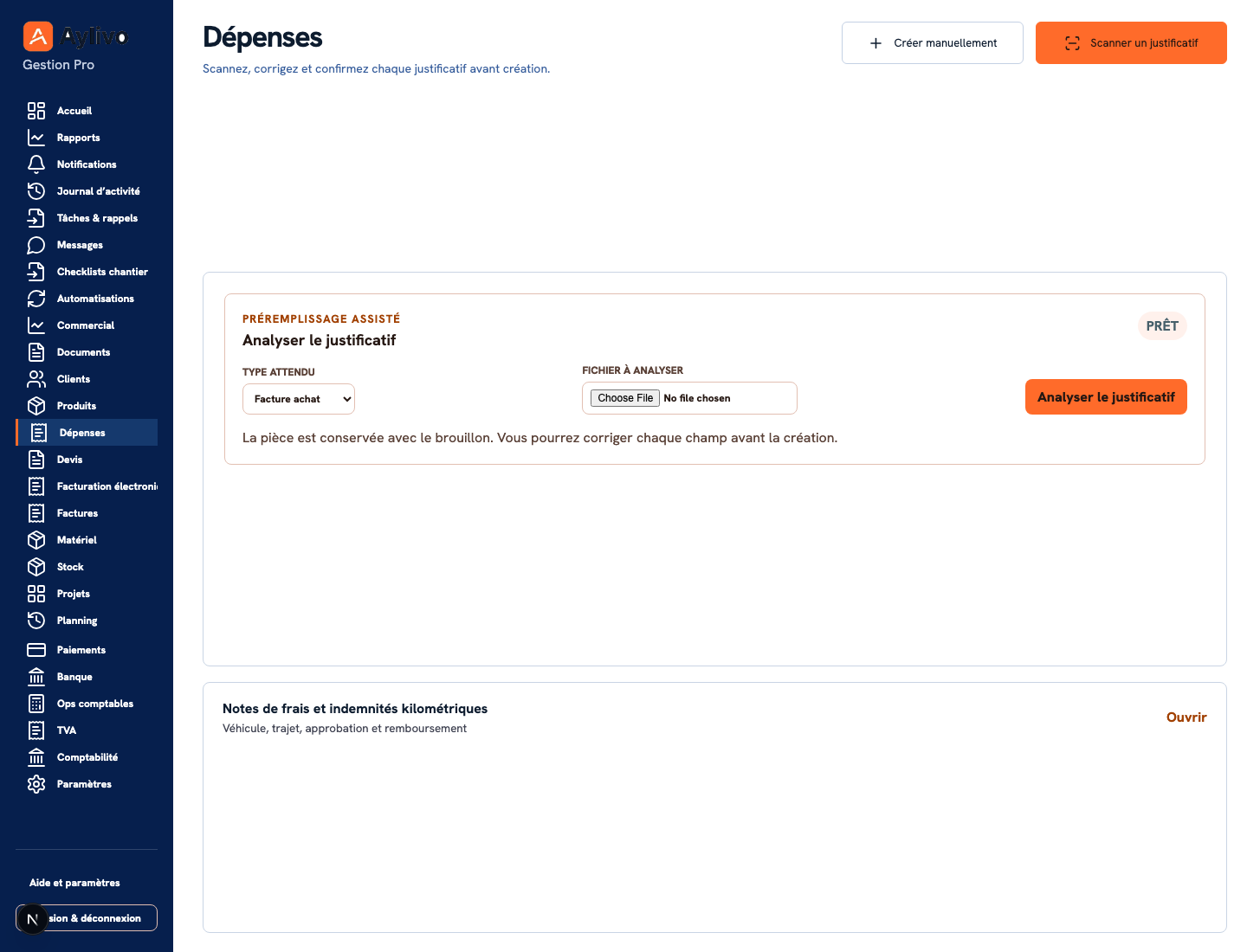 Gestion des dépenses dans Aylivo